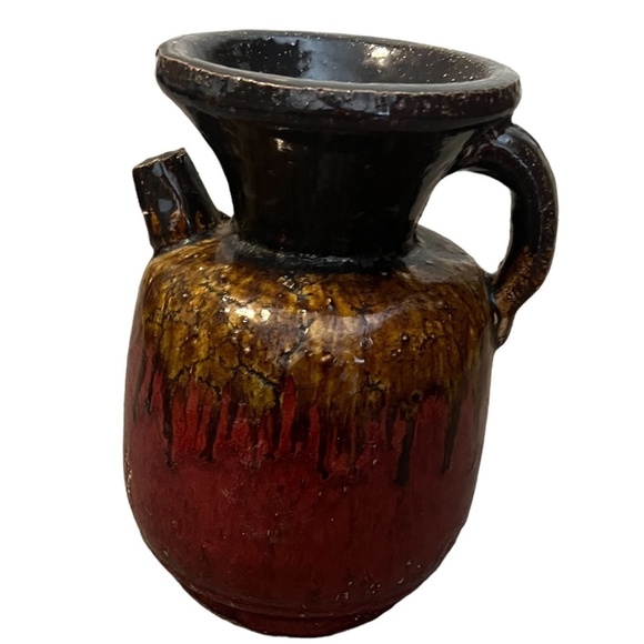 German Fat Lava Style Ceramic Vase with Handle & Brown-Red Gradient Glaze 9" - Picture 10 of 10
